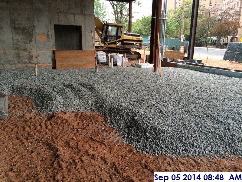 Started laying out gravel for the slab on grade at the Servery Room 105 Facing North-East   (800x600)